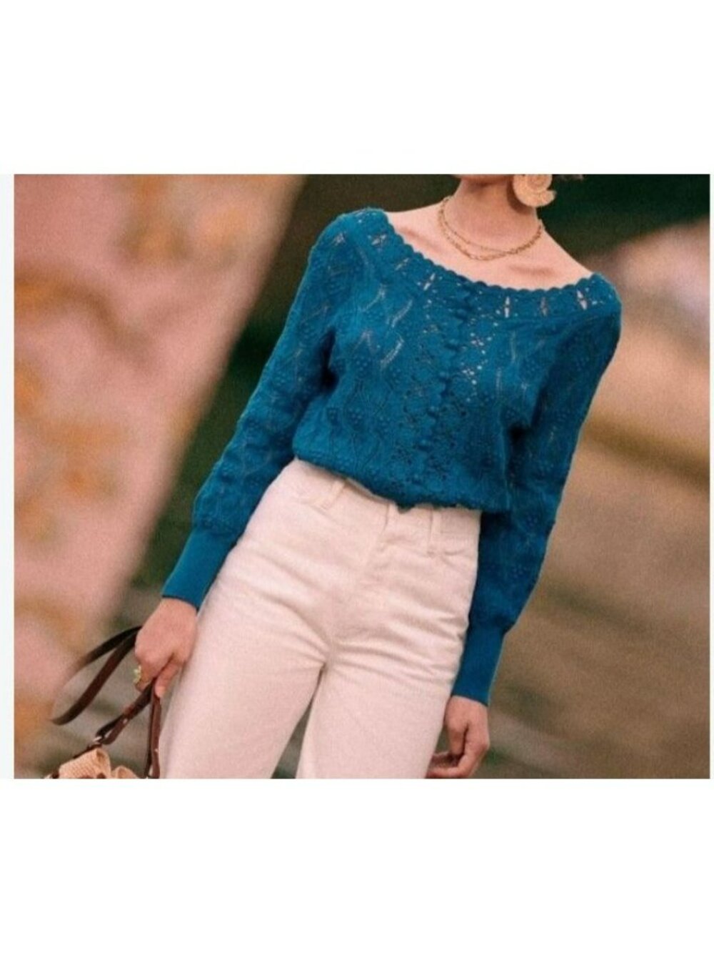 Sézane Crochet Knit Blouser Cardigans Womens Sweater Small Organic Cotton Blend